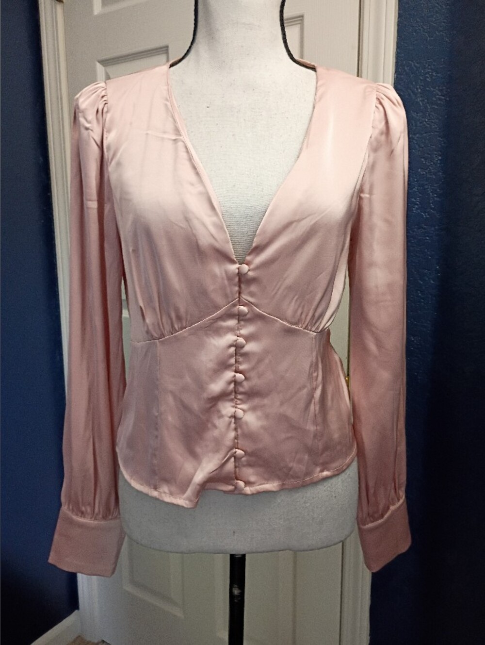 Sugarlips Blush Pink Satin Button-Front Blouse
